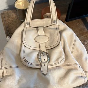 Tods cream purse with shoulder strap and top handles